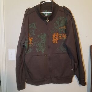 Y2K Tool Jeans Urban Culture Brown Zip-Up Sweater